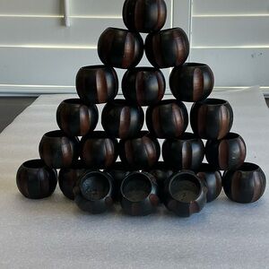 Mango Wood Carved Tea Candle Holders 24 Pcs. Wholesale Lot NOS